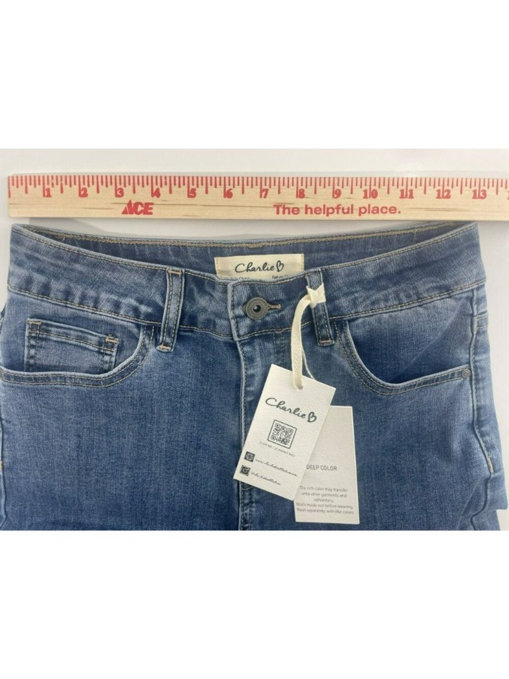 Charlie Embroidered Cropped Denim Jeans Medium Blue Floral Design Women's Size 2 - Picture 9 of 12